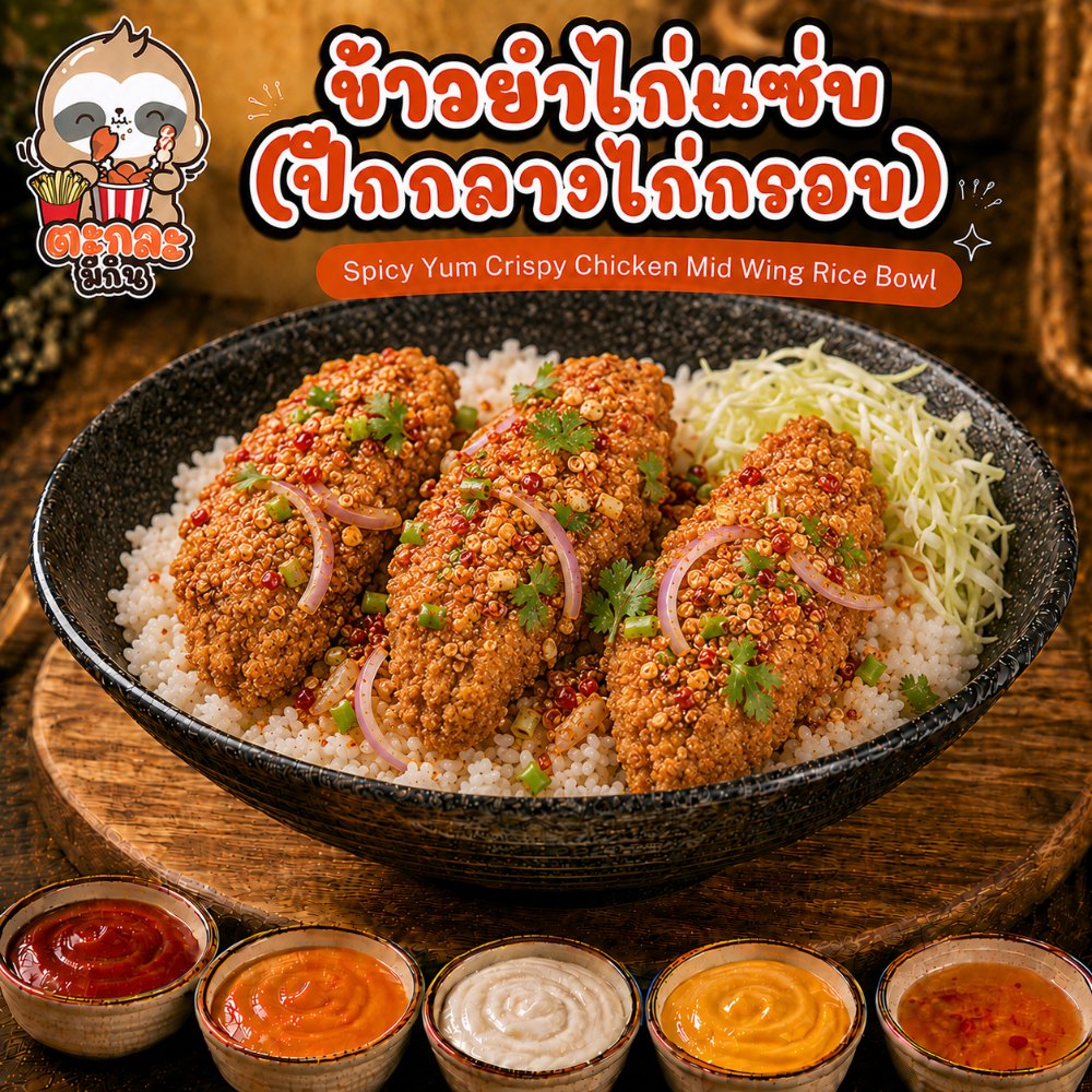 ข้าวยำไก่แซ่บ (ปีกกลางไก่กรอบ)