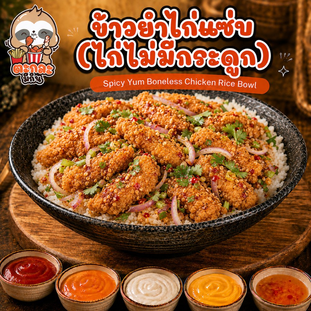ข้าวยำไก่แซ่บ (ไก่ไม่มีกระดูก)