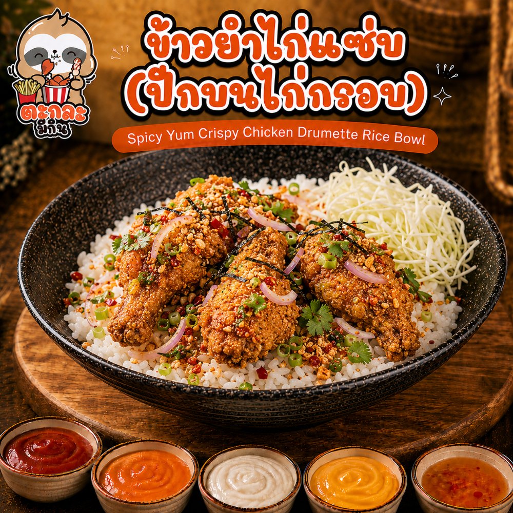 ข้าวยำไก่แซ่บ (ปีกบนไก่กรอบ)