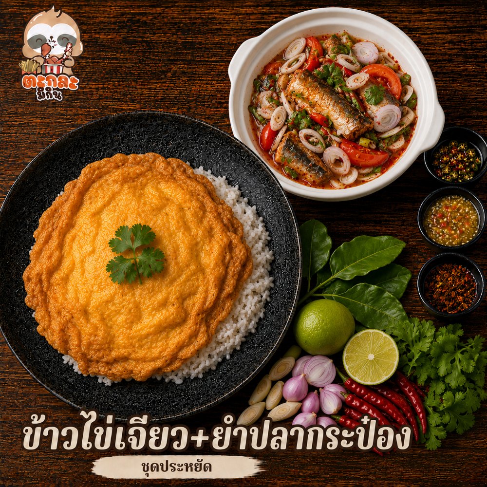 ข้าวไข่เจียว+ยำปลากระป๋อง (ชุดประหยัด)