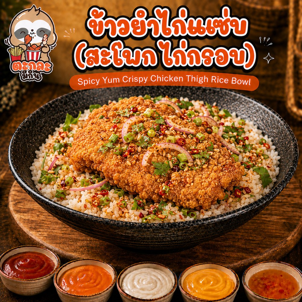 ข้าวยำไก่แซ่บ (สะโพกไก่กรอบ)