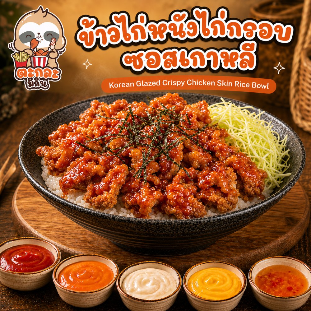 ข้าวไก่ซอสเกาหลี (หนังไก่กรอบ)