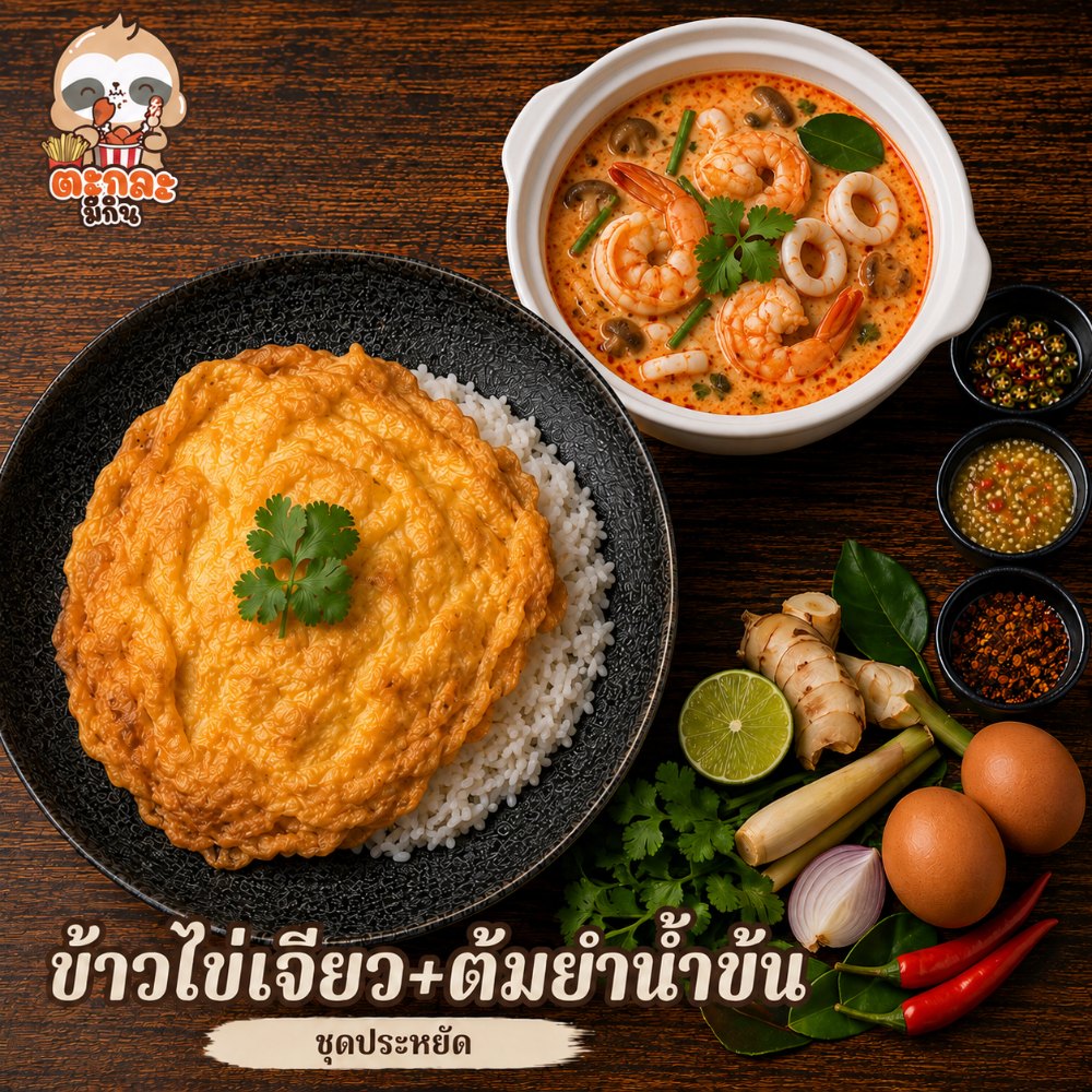 ข้าวไข่เจียว + ต้มยำน้ำข้น (ชุดประหยัด)