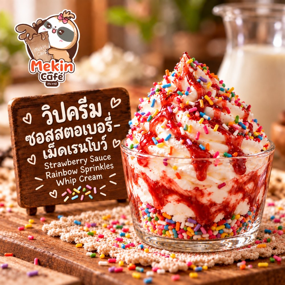 วิปครีมซอสสตอเบอรี่-เม็ดเรนโบว์