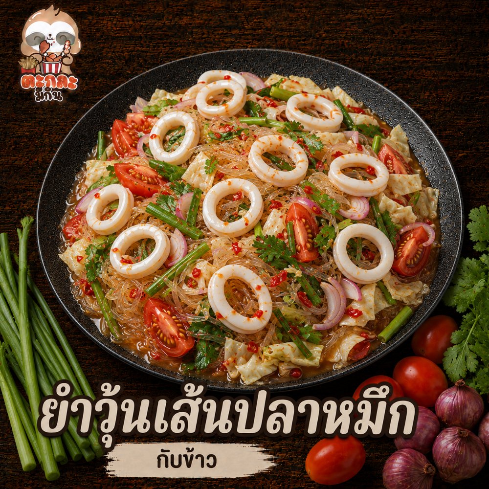 ยำวุ้นเส้นปลาหมึก