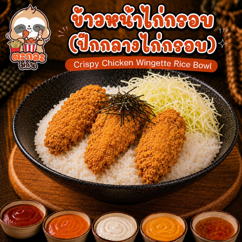 ข้าวไก่กรอบ (ปีกกลางไก่กรอบ)