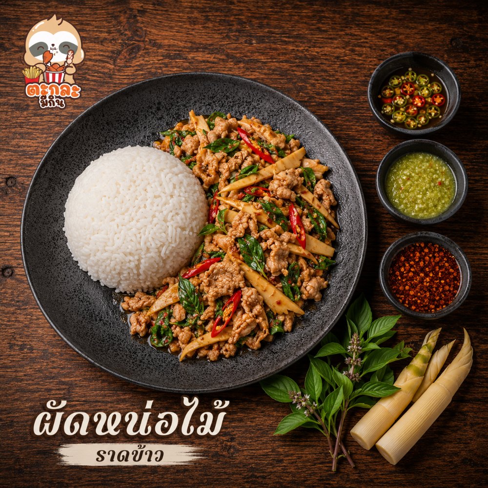 ผัดหน่อไม้ (ราดข้าว)