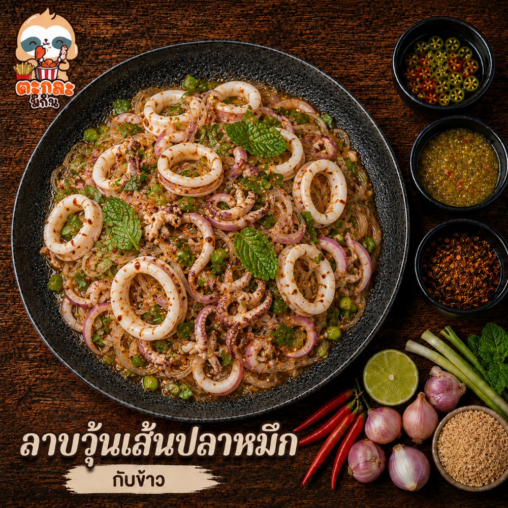 ลาบวุ้นเส้นปลาหมึก