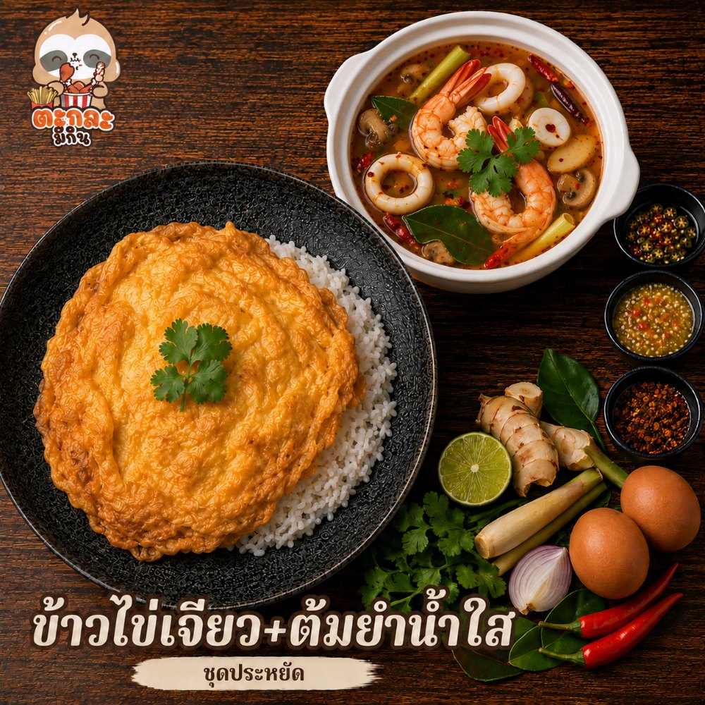 ข้าวไข่เจียว + ต้มยำน้ำใส (ชุดประหยัด)