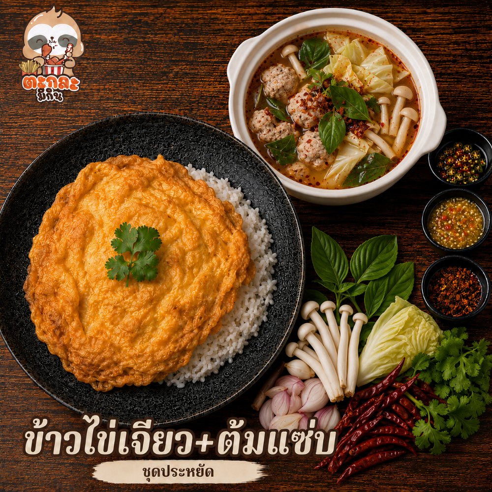 ข้าวไข่เจียว + ต้มแซ่บ (ชุดประหยัด)